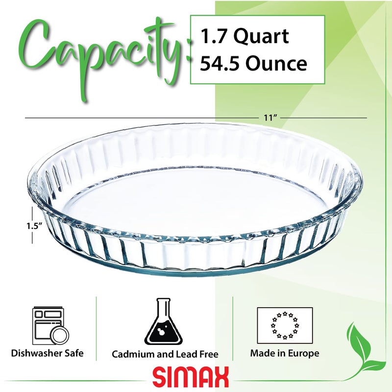 Simax Glass Pie Pan, 11 Inch Round Pie Plate, Glass Baking Dish, Fluted Pie Holder, Oven Safe Tray, Borosilicate Glass - Image 5